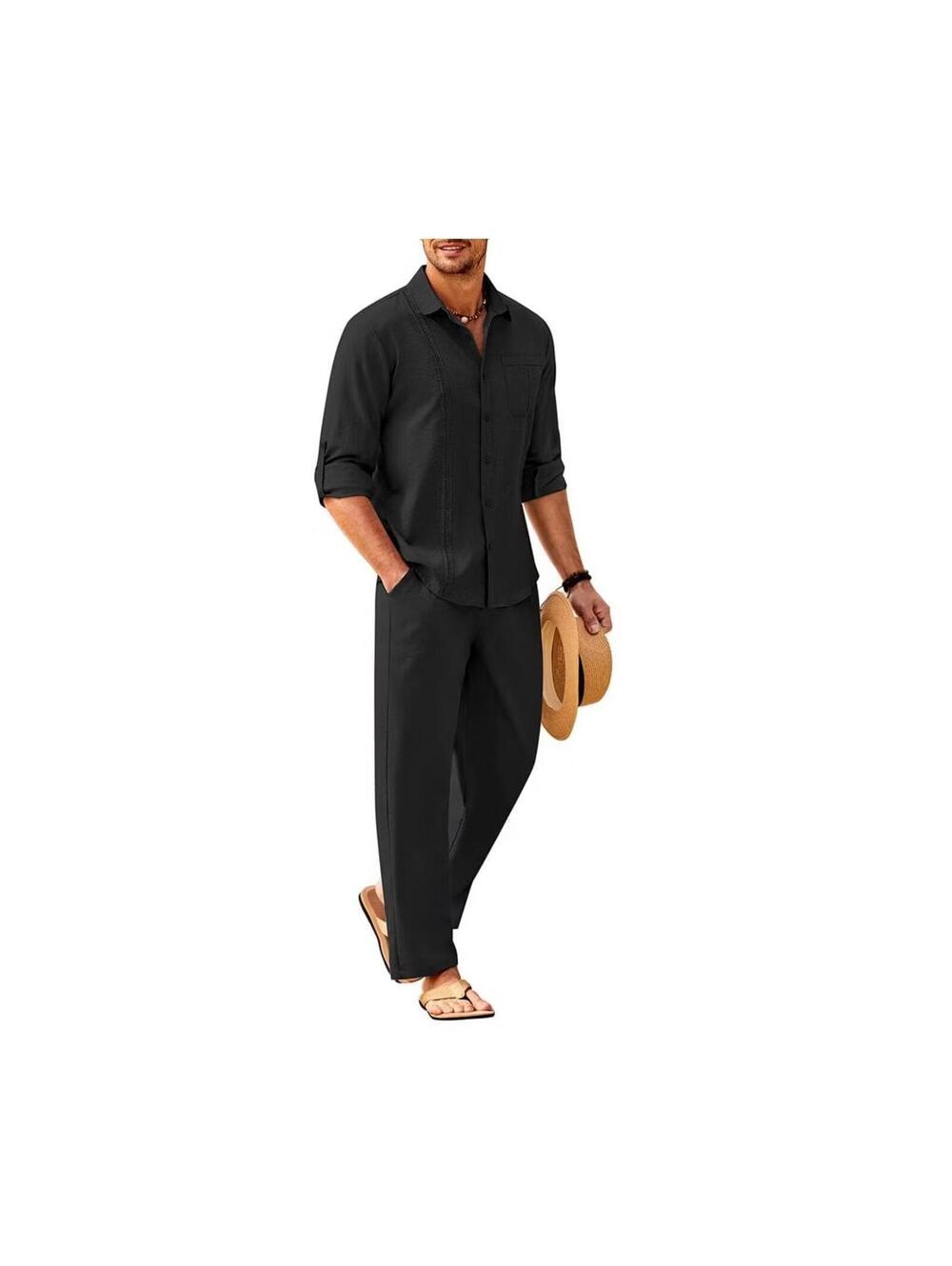 Coofandy Mens Long Sleeve Cuban Shirt Pants Set Size Medium New With Tags